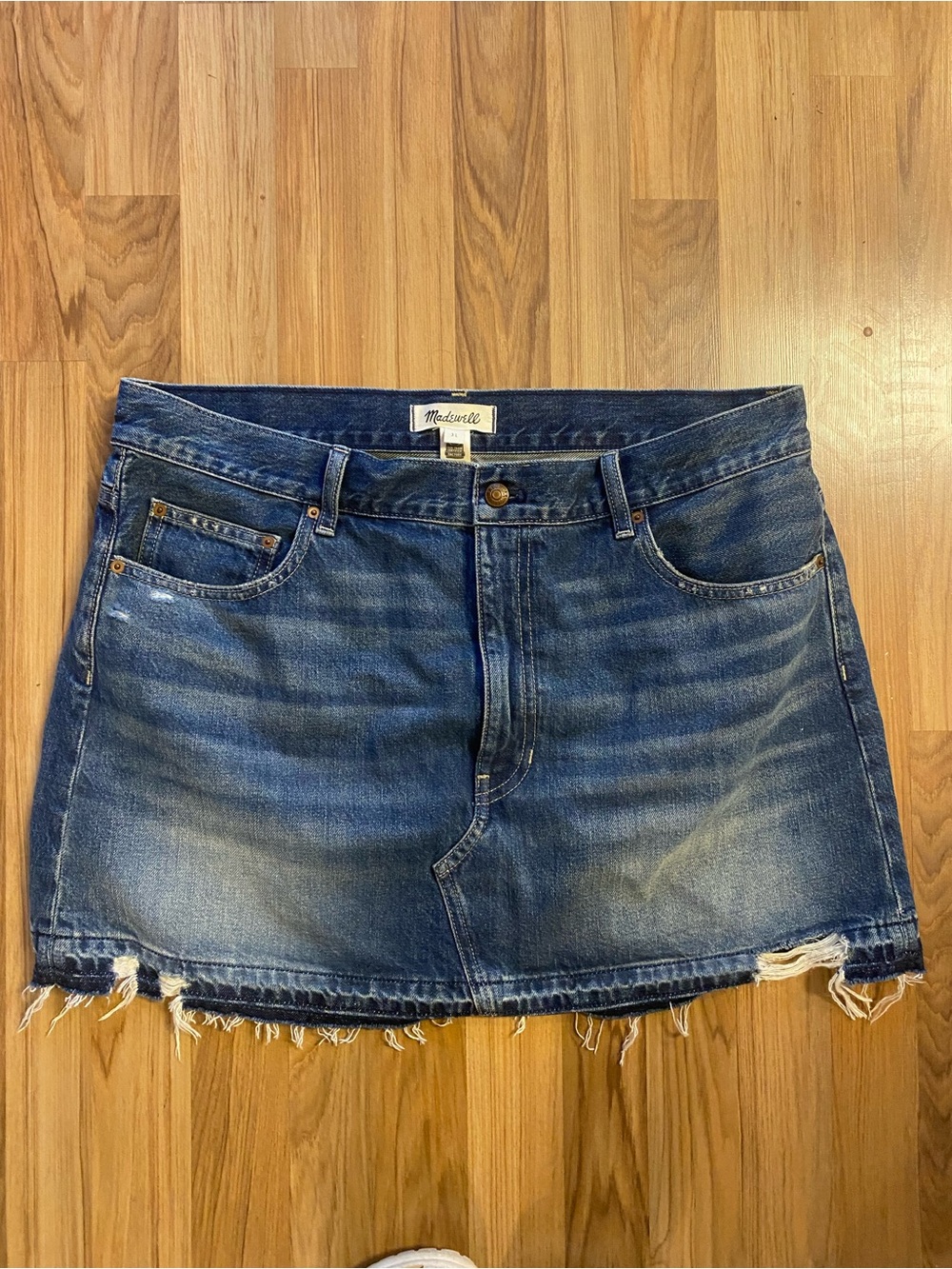 Madewell Distressed Indigo Denim Mini Skirt